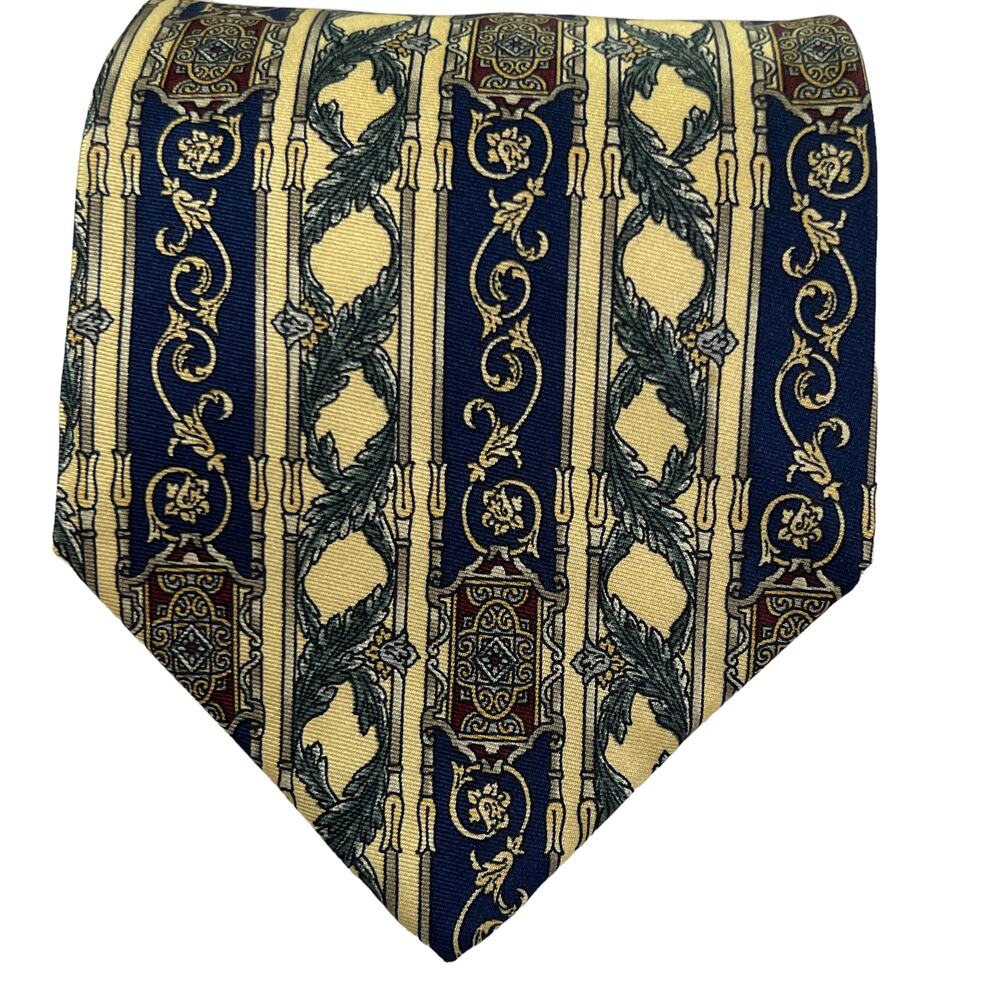 Savile Row Men's Necktie Navy Blue Yellow Green 59.5"